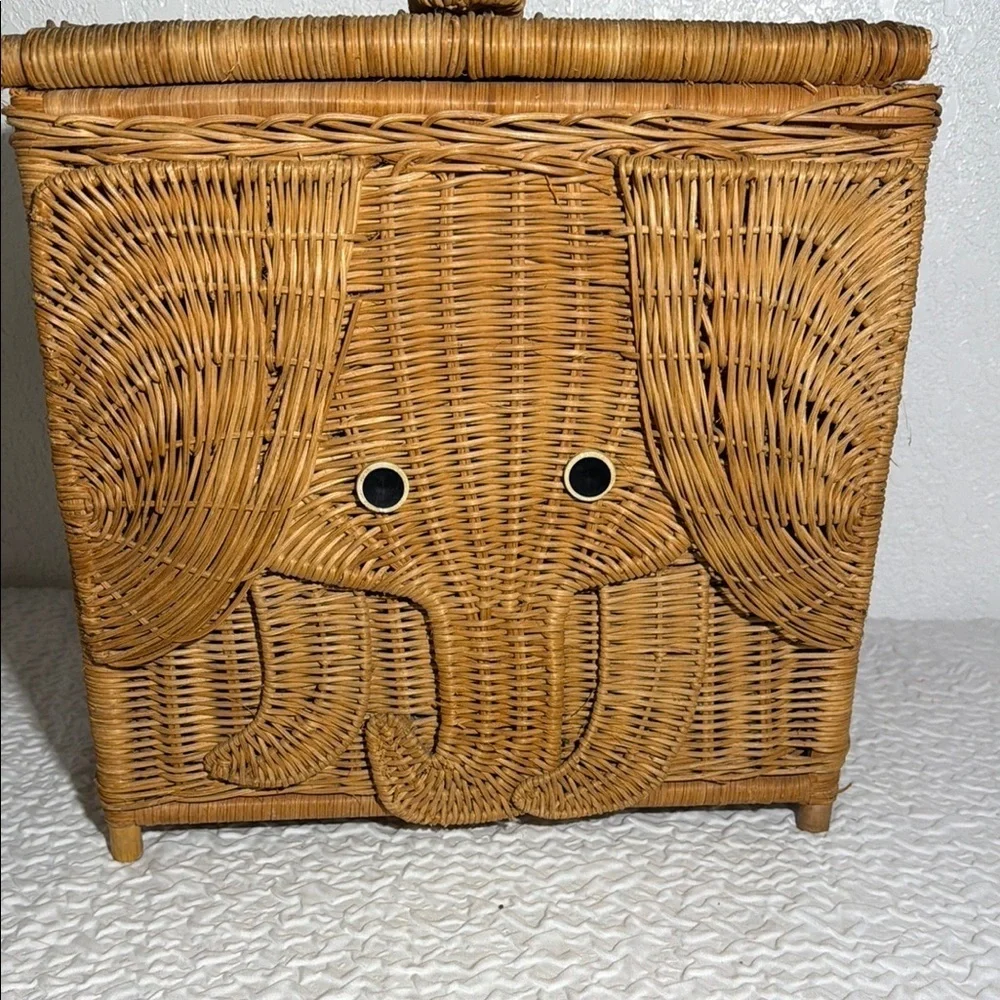 Two Adorable Vintage Elephant Design Wicker Storage Trunks/Baskets - Brown